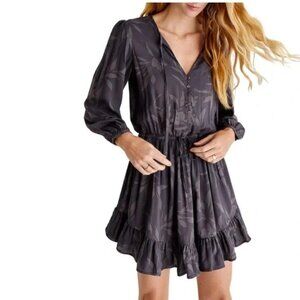 Z Supply Camila Long Sleeve Ruffle Mini Dress Black Floral Print Size L